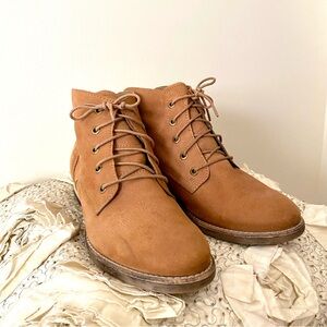 Diba Brown Tan Cognac Suede-ish Nubuck Leather Lace Up Bohemian Boots Size 8
